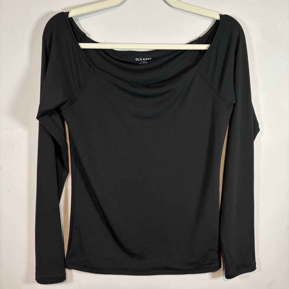 Old Navy Top Medium Tall Black Square Neck‎ Long Sleeve Stretch Minimalist Solid